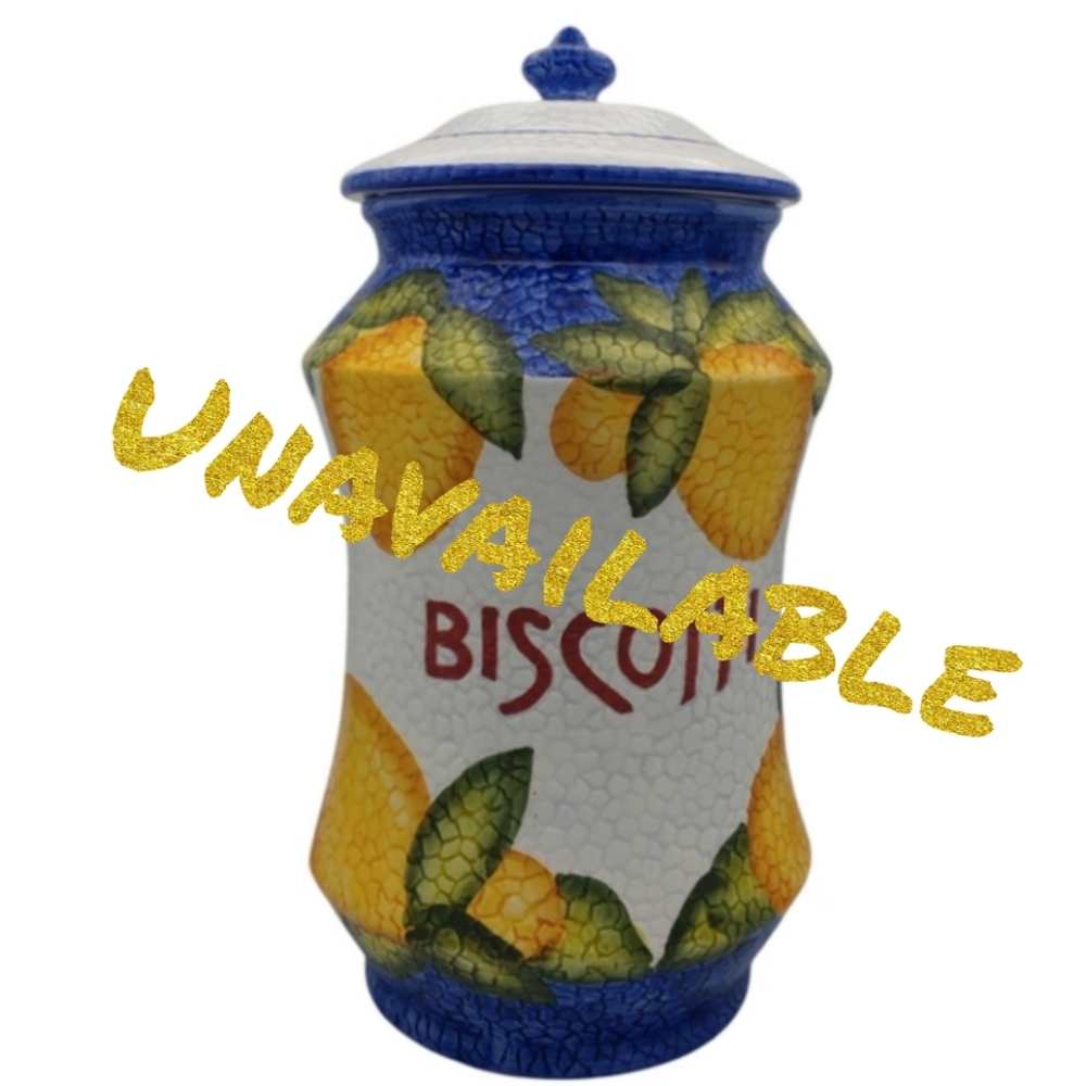 Colorful Biscotti Jar with Lemon Design Hand Painted 13" Tall